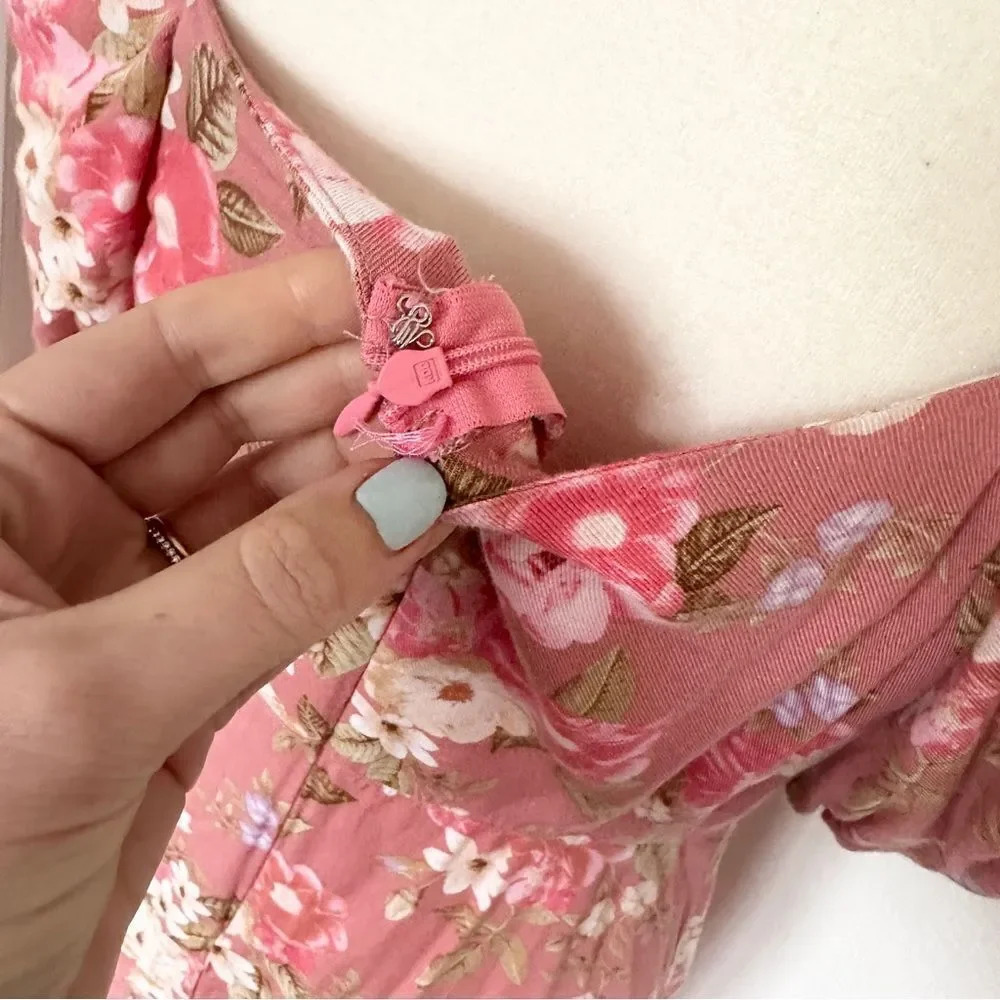 Paper Heart Pink Floral Puff Sleeve Off the Shoulder Mini Dress - Picture 7 of 11